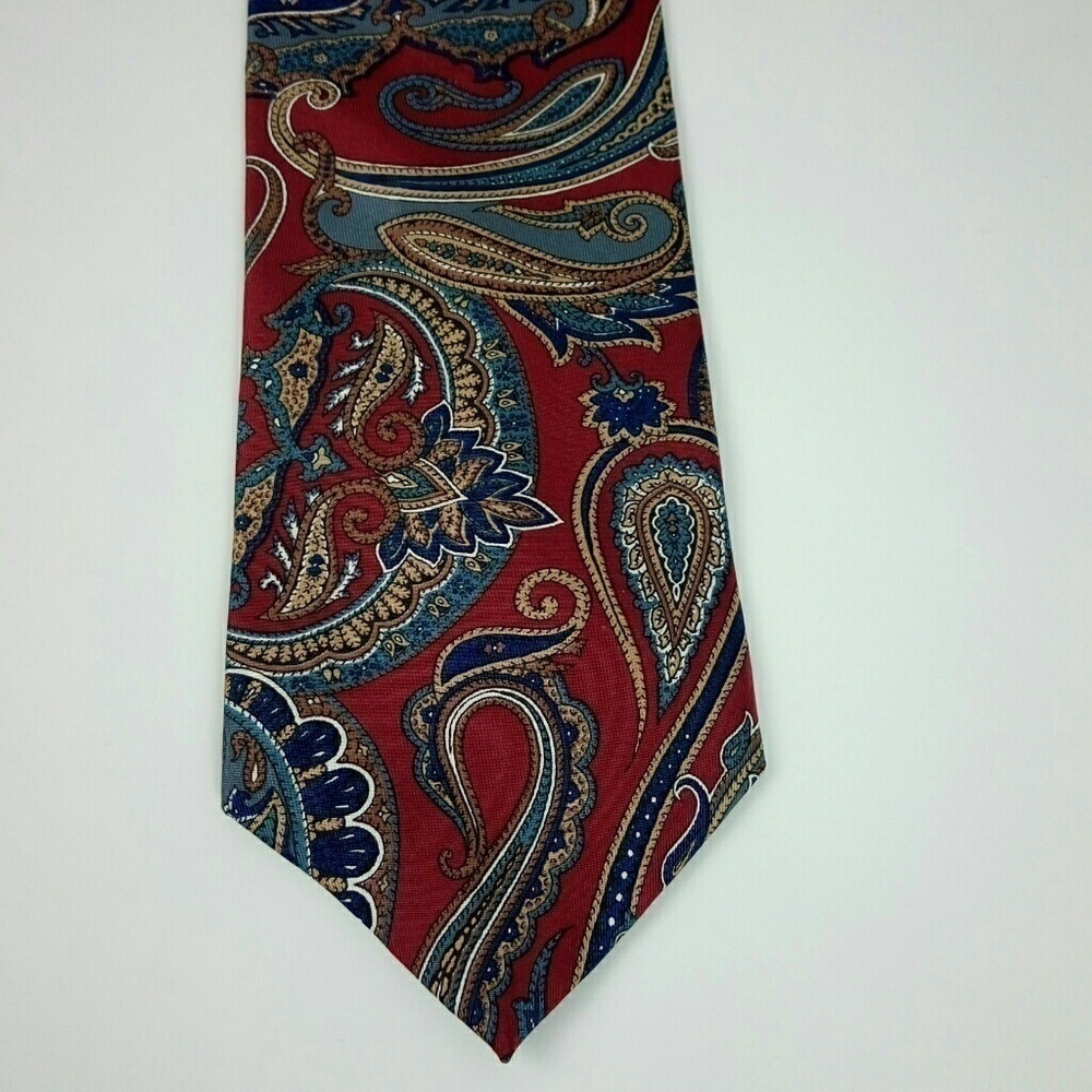 Wembly Red Blue Brown Paisley Silk Neck Tie